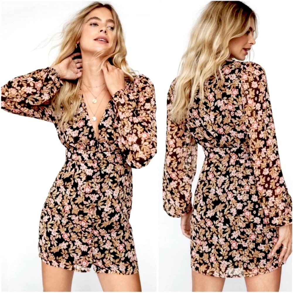 Nasty Gal Size 6 Nothinโ Bud Love Floral long sleeve mini dress NWT